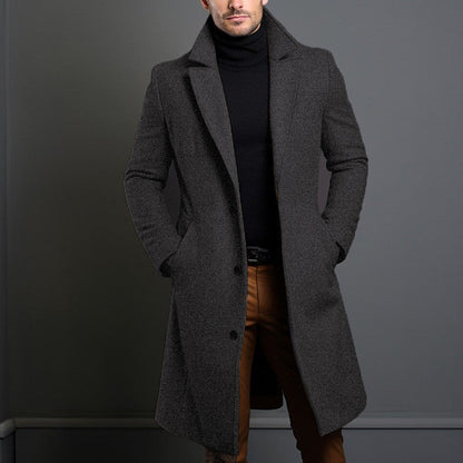 Men’s Classic Long Overcoat with Elegant Tailored Fit