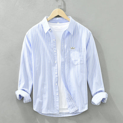 Men’s Casual Striped Long Sleeve Shirt with Classic Button-Down Design