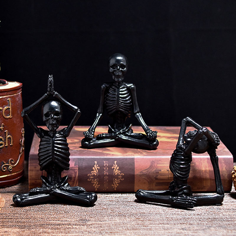 Halloween Skeleton Yoga Figurine Set – Spooky Meditation Decorations for Parties & Home