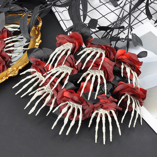 Halloween Skeleton Hand Rose Bouquet Decoration for Spooky Parties and Haunted House