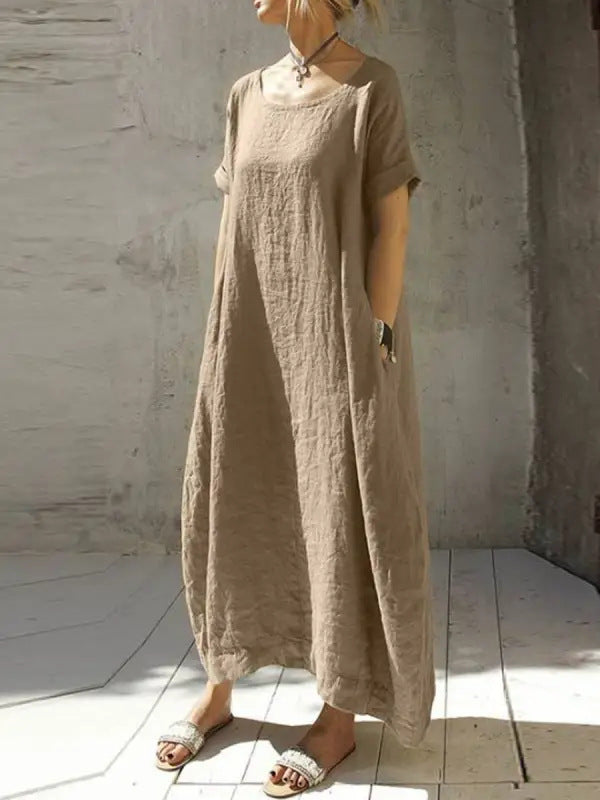 Heidi – Elegant Cotton and Linen Dress with Short Sleeves