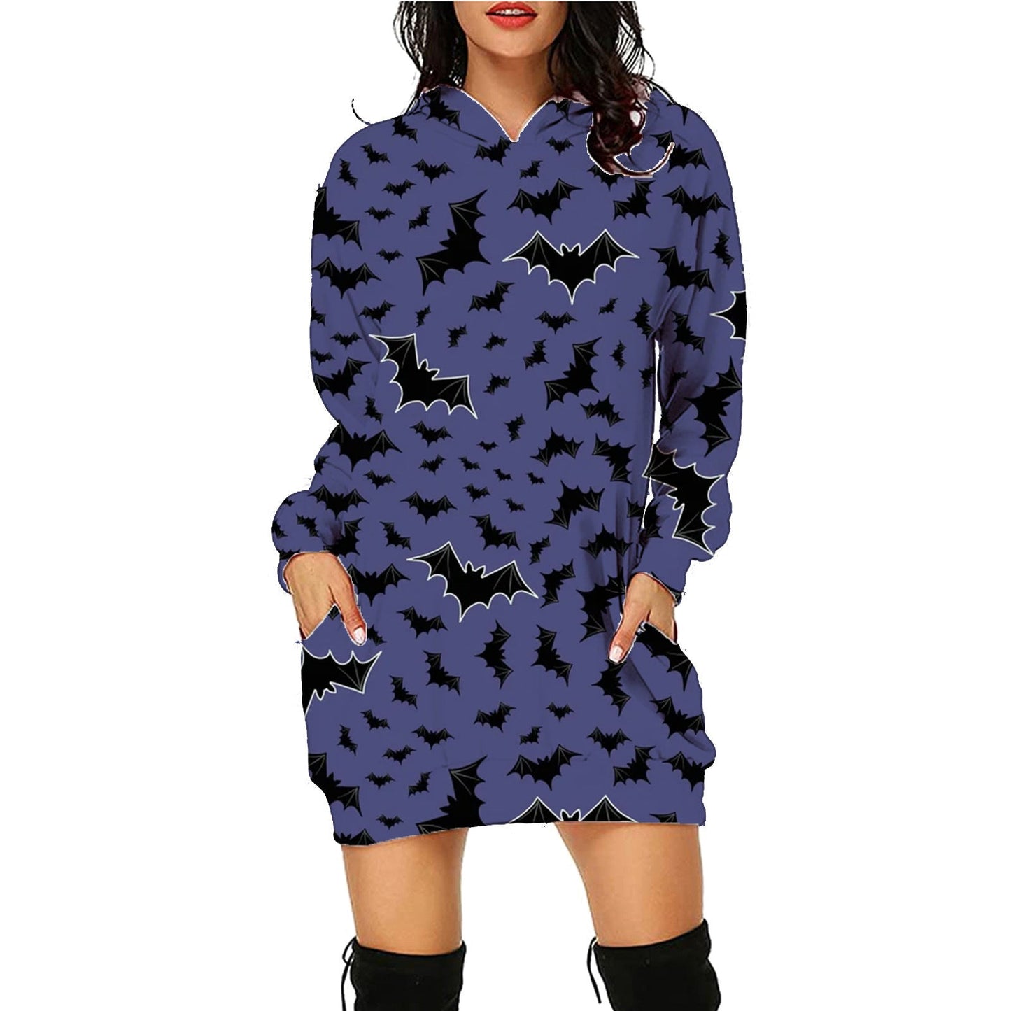 Women's Halloween Hooded Sweatshirt Dress – Fun Printed Costume & Party Wear