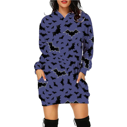 Women's Halloween Hooded Sweatshirt Dress – Fun Printed Costume & Party Wear
