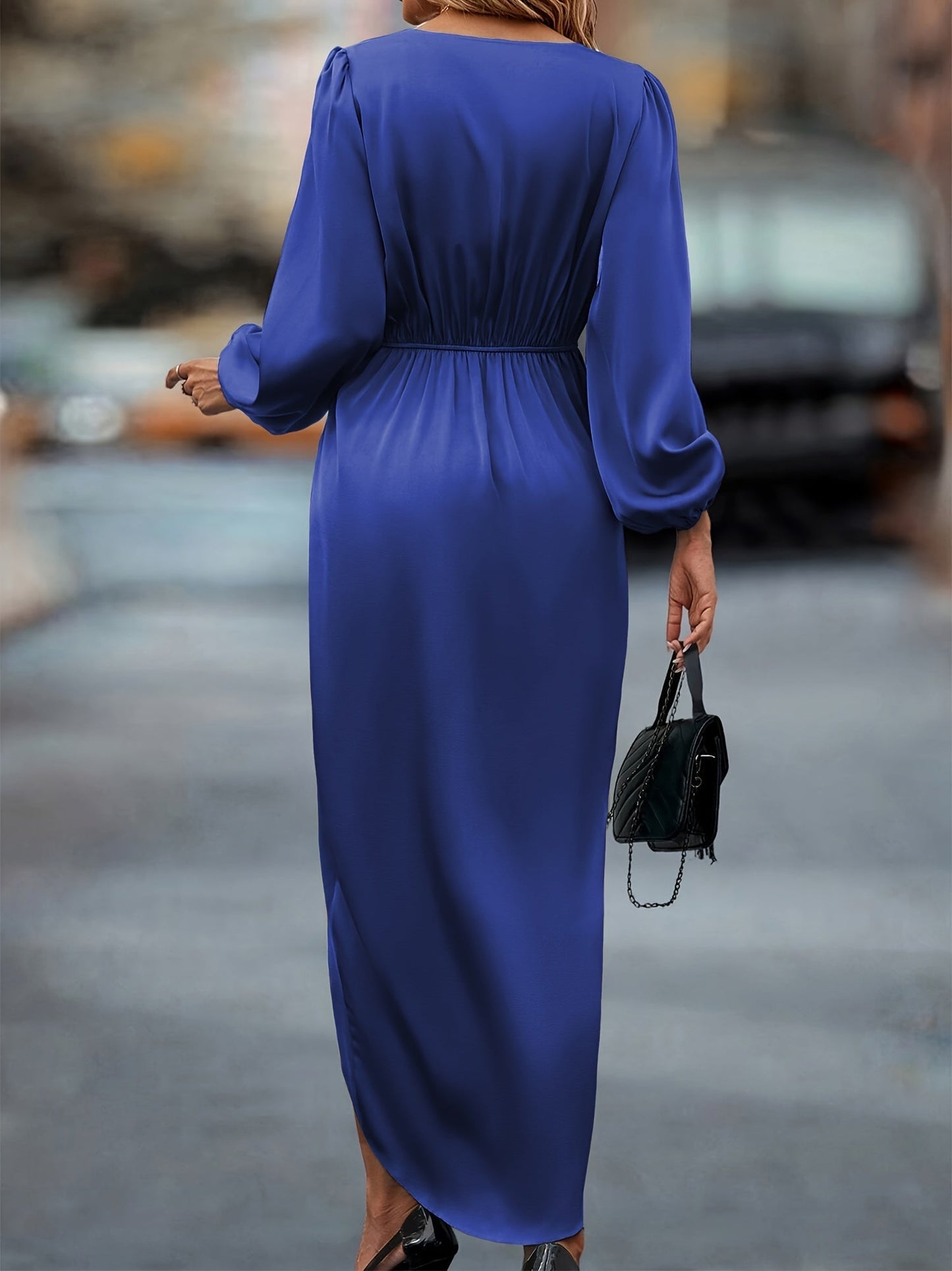 Women’s Draped Wrap Midi Dress with Long Sleeves