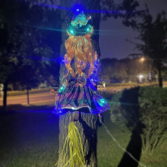 Halloween Light-Up Witch Tree Decoration – Outdoor Hanging Pendant for Spooky Yard Displays