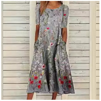 Katy – Fashion Casual Cotton Linen Short Sleeve Pocket Dress
