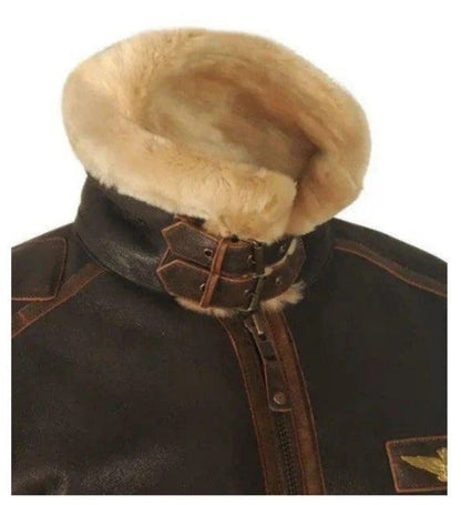 Men's Classic Shearling Collar Aviator Bomber Jacket for Winter