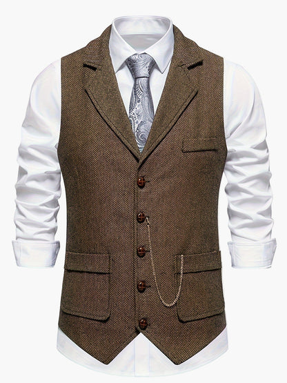 Men's Classic Herringbone Waistcoat Vest – Formal Retro Style for Business or Special Occasions