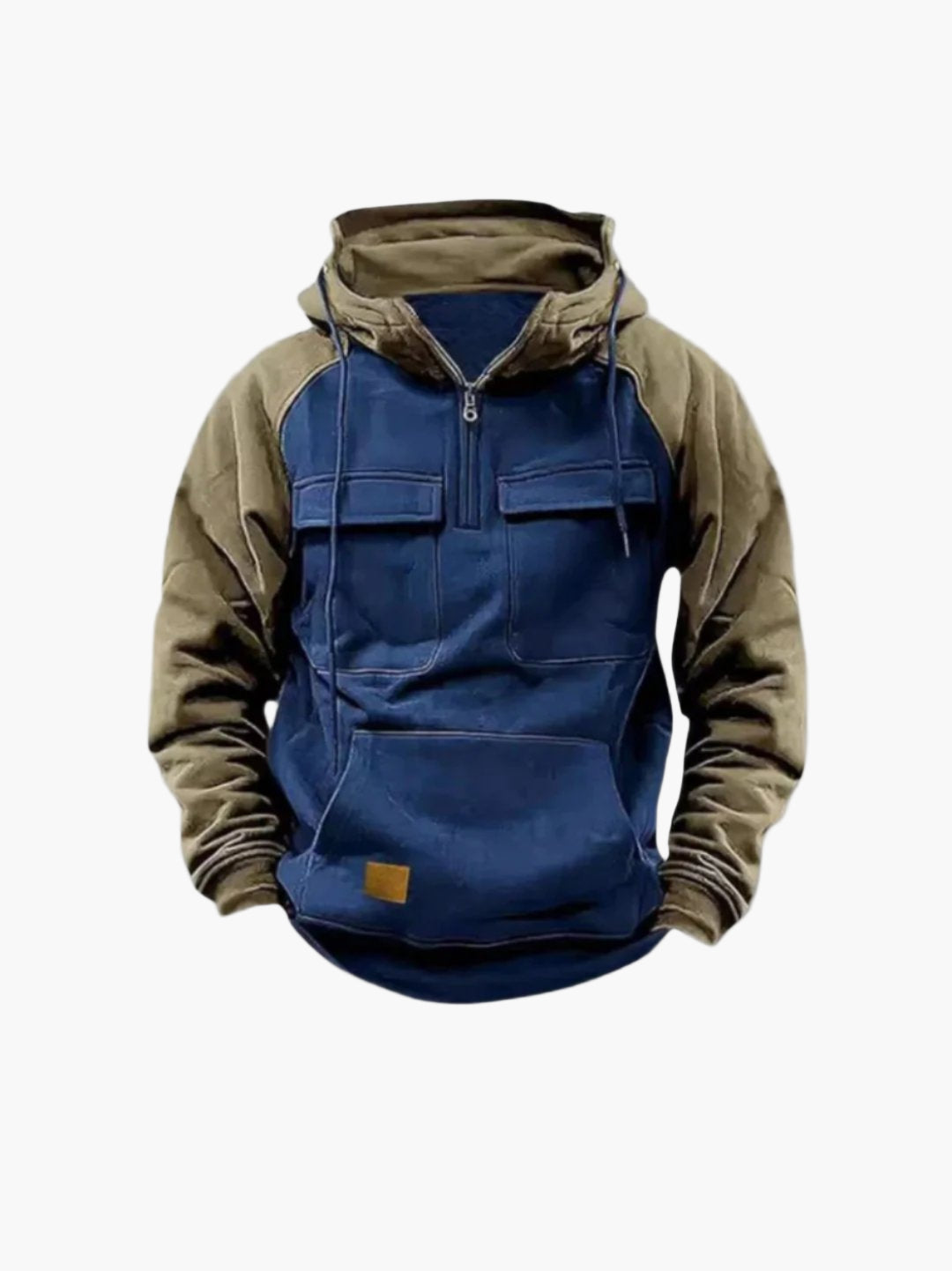 Men's Urban Casual Quarter-Zip Hoodie with Chest Pockets and Drawstring Hood