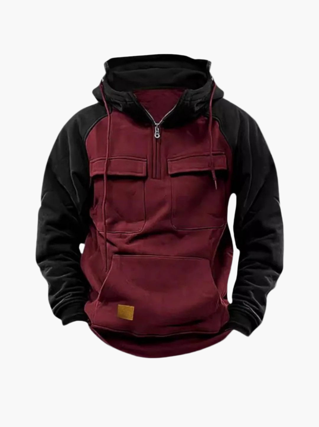 Men's Urban Casual Quarter-Zip Hoodie with Chest Pockets and Drawstring Hood