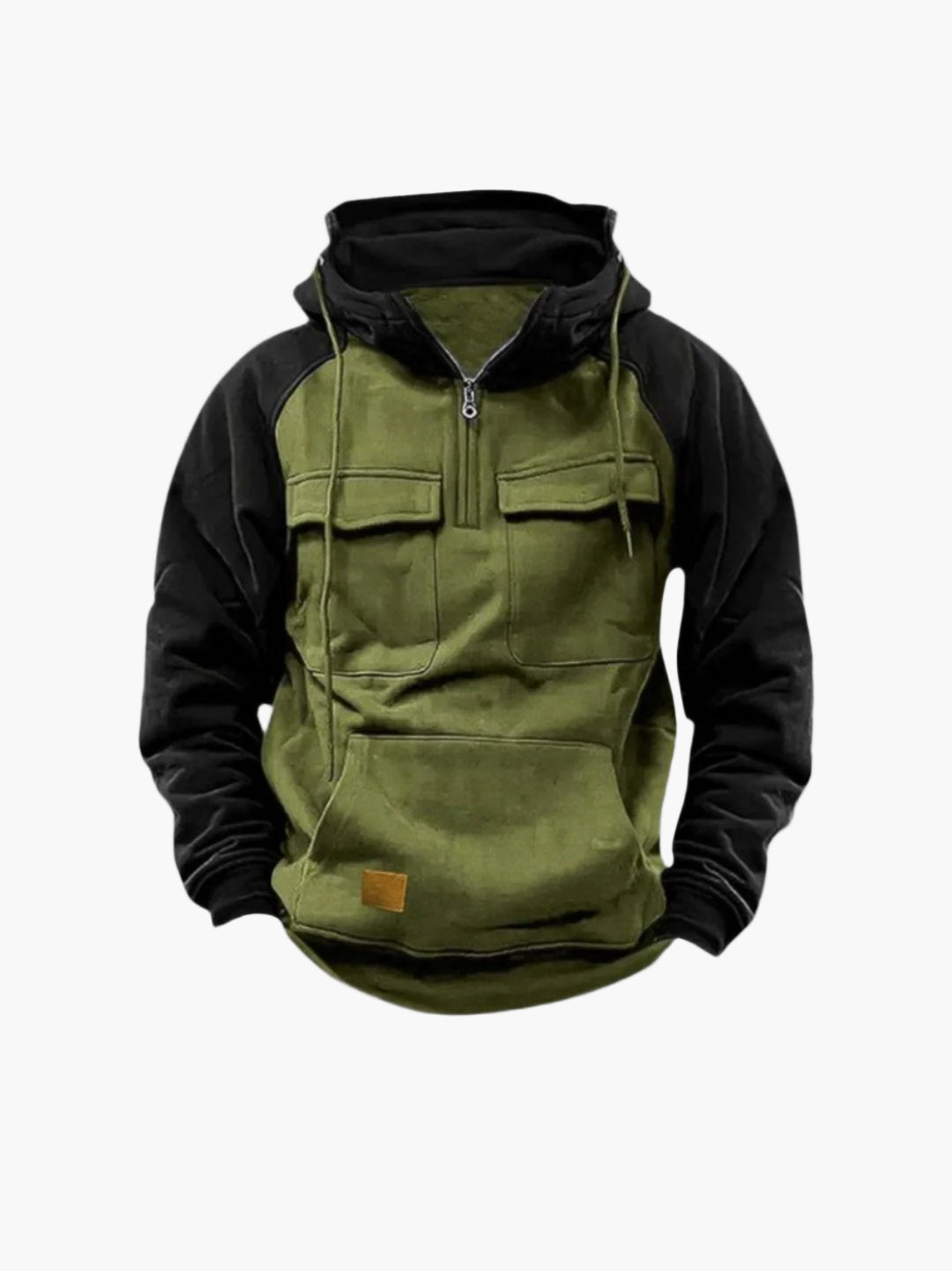 Men's Urban Casual Quarter-Zip Hoodie with Chest Pockets and Drawstring Hood