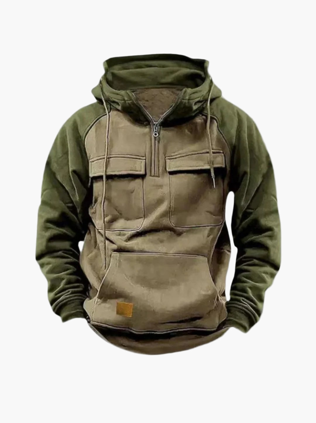 Men's Urban Casual Quarter-Zip Hoodie with Chest Pockets and Drawstring Hood