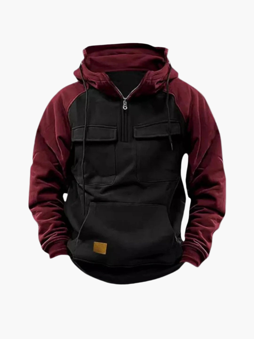 Men's Urban Casual Quarter-Zip Hoodie with Chest Pockets and Drawstring Hood
