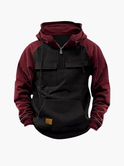 Men's Urban Casual Quarter-Zip Hoodie with Chest Pockets and Drawstring Hood