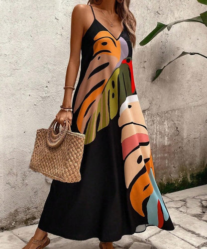 Lauren – Colorful Leaf Print Maxi Dress