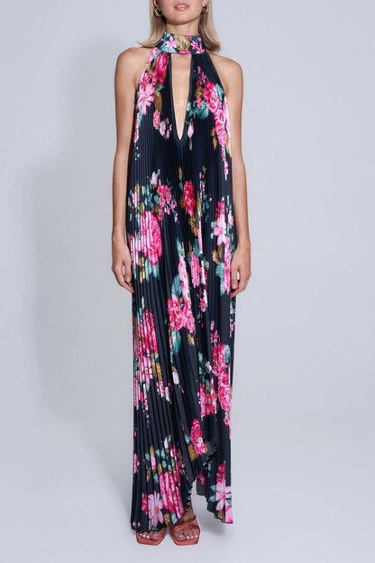 Women’s Halter Neck Pleated Maxi Dress – Bold Statement for Special Occasions
