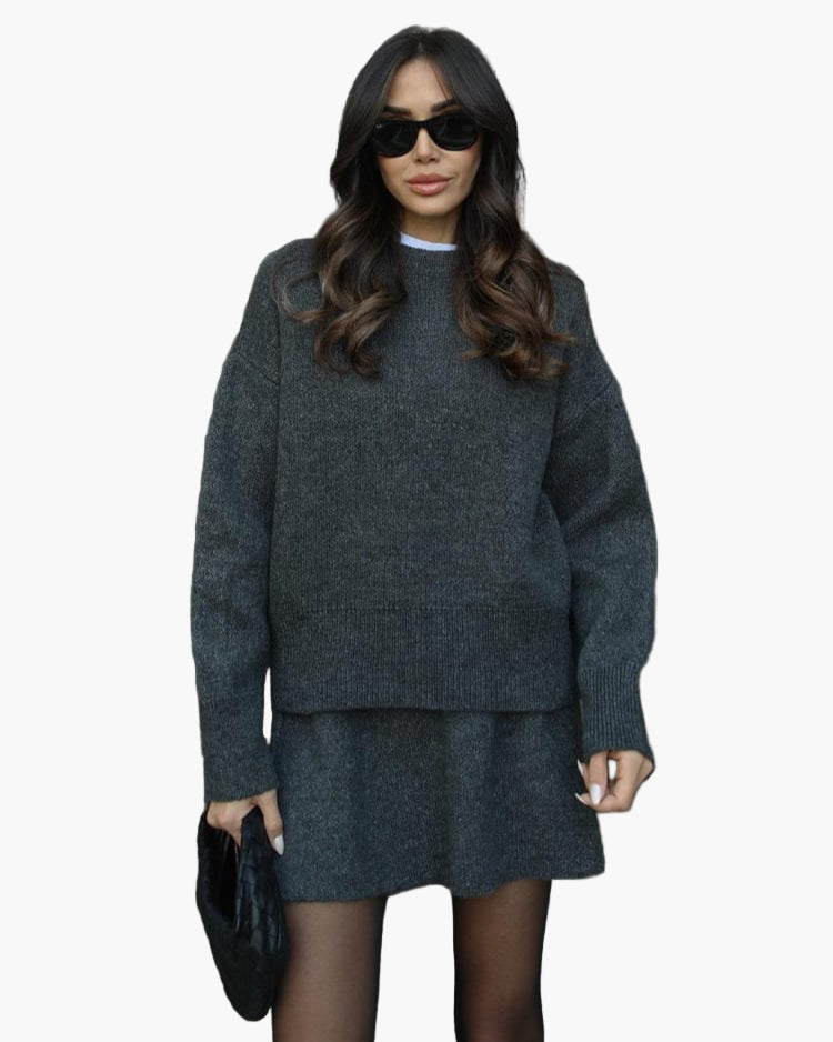 Women's Knit Sweater and Skirt Set, Relaxed Fit, Autumn Winter Casual Chic
