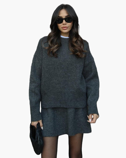 Women's Knit Sweater and Skirt Set, Relaxed Fit, Autumn Winter Casual Chic