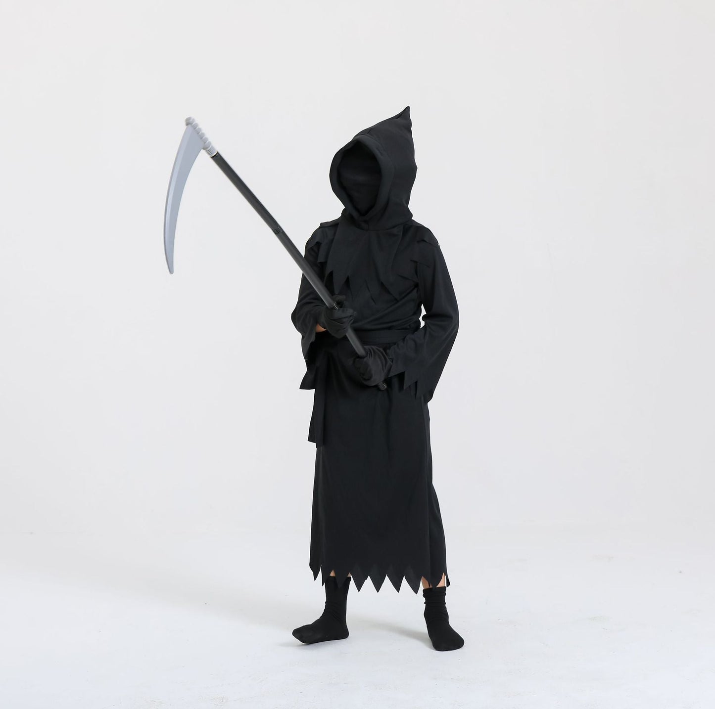Kids' Halloween Grim Reaper Costume with Sickle – Unisex Spooky Party Outfit