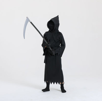 Kids' Halloween Grim Reaper Costume with Sickle – Unisex Spooky Party Outfit