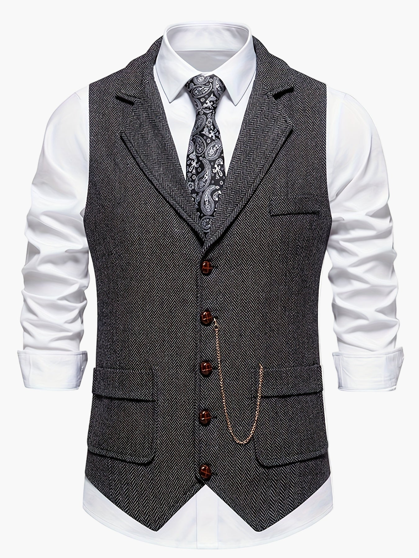 Men's Classic Herringbone Waistcoat Vest – Formal Retro Style for Business or Special Occasions