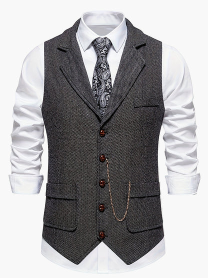 Men's Classic Herringbone Waistcoat Vest – Formal Retro Style for Business or Special Occasions