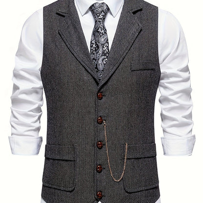 Men's Classic Herringbone Waistcoat Vest – Formal Retro Style for Business or Special Occasions