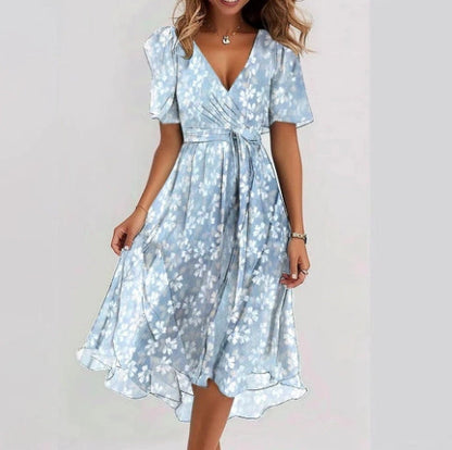 Women’s Elegant Flutter Sleeve Midi Dress with Wrap Front