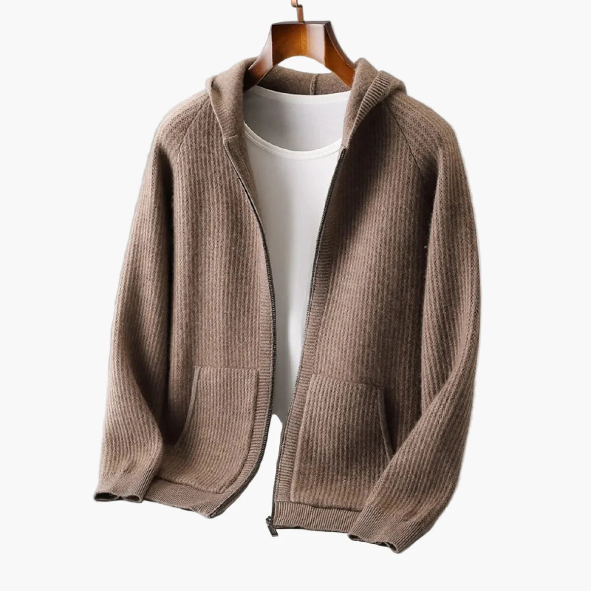 Men's Premium Merino Wool Knit Hoodie – Handmade Casual Style for Everyday Comfort