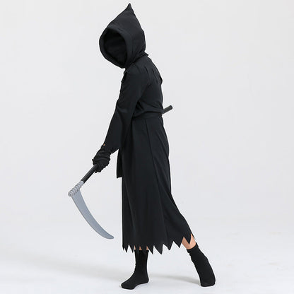 Kids' Halloween Grim Reaper Costume with Sickle – Unisex Spooky Party Outfit