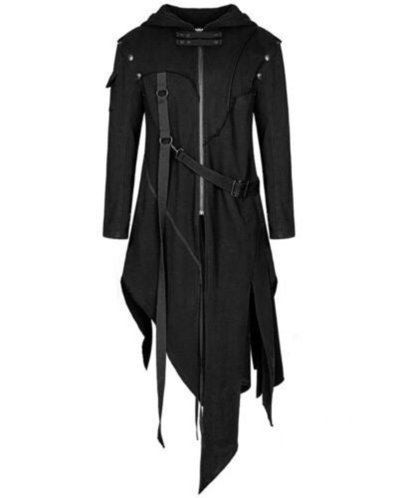 Men's Halloween Gothic Hooded Long Coat Costume - Asymmetrical Vintage Style for Parties & Cosplay