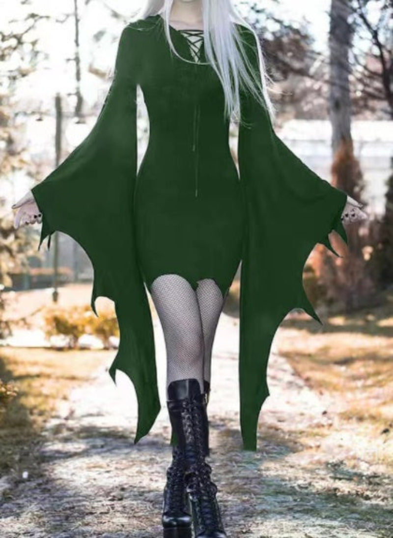 Women's Halloween Gothic Witch Bat Wing Costume Dress – Spooky Party & Cosplay Outfit