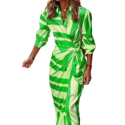 Christine – Striped Printed Dress with Lace-up Detail