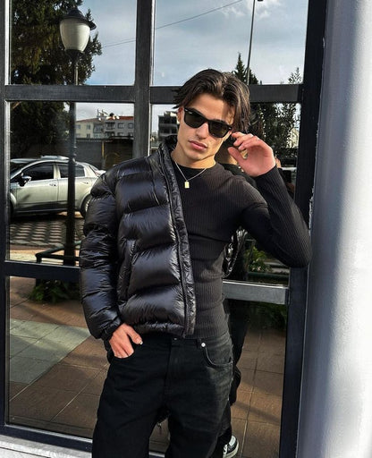 Men's Glossy Puffer Jacket – Urban Winter Street Style Outerwear