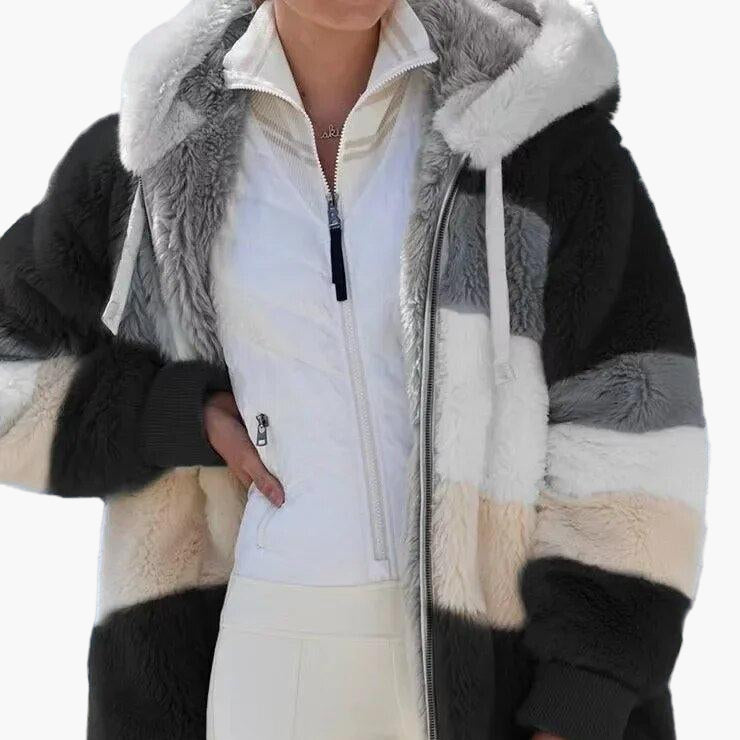 Women's Winter Hooded Plush Jacket with Zipper – Cozy Casual Outerwear for Cold Weather