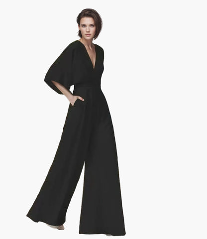 Women's Elegant Wide-Leg Jumpsuit with Butterfly Sleeves for Special Occasions