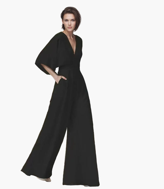 Women's Elegant Wide-Leg Jumpsuit with Butterfly Sleeves for Special Occasions