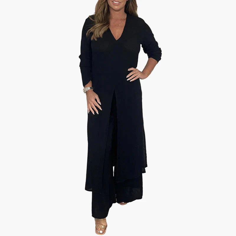 Women's Two-Piece Casual Longline Pantsuit – Relaxed Fit, Modern Versatile Outfit for Everyday and Events