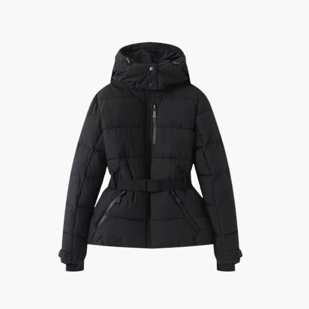 Women's Belted Hooded Puffer Jacket – Stylish Water-Resistant Winter Outerwear