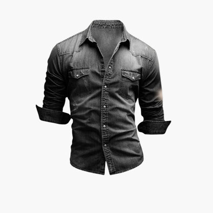 Men's Western Denim Shirt with Snap Buttons - Classic Casual Style