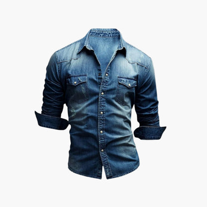 Men's Western Denim Shirt with Snap Buttons - Classic Casual Style