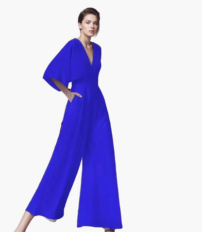 Women's Elegant Wide-Leg Jumpsuit with Butterfly Sleeves for Special Occasions