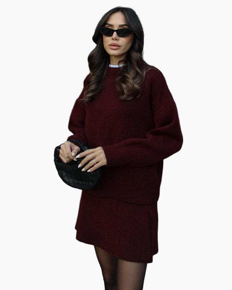 Women's Knit Sweater and Skirt Set, Relaxed Fit, Autumn Winter Casual Chic