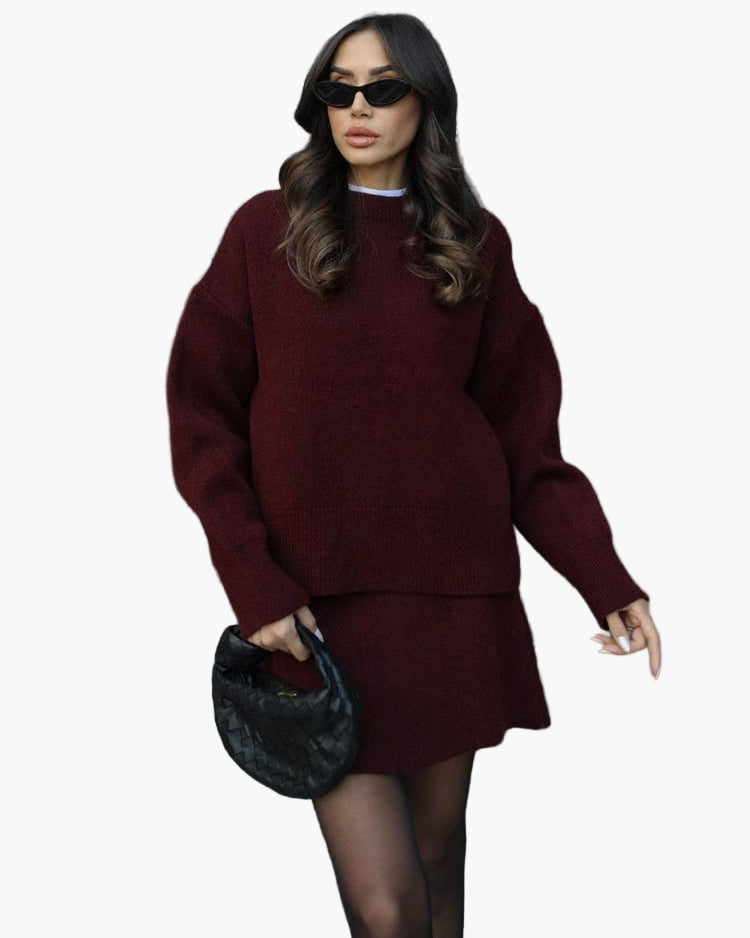 Women's Knit Sweater and Skirt Set, Relaxed Fit, Autumn Winter Casual Chic