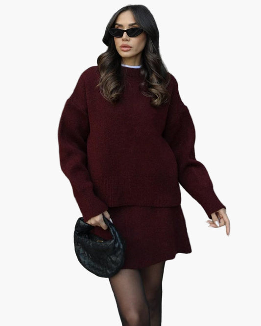 Women's Knit Sweater and Skirt Set, Relaxed Fit, Autumn Winter Casual Chic