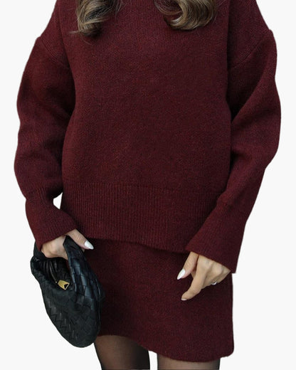 Women's Knit Sweater and Skirt Set, Relaxed Fit, Autumn Winter Casual Chic