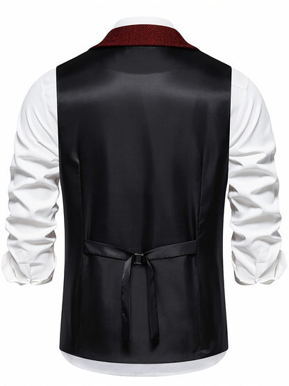 Men's Classic Herringbone Waistcoat Vest – Formal Retro Style for Business or Special Occasions