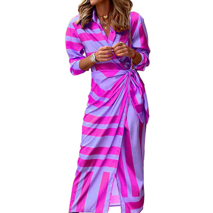 Christine – Striped Printed Dress with Lace-up Detail