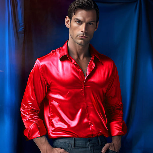 Elliot – Men's Satin Solid Color Glossy Shirt