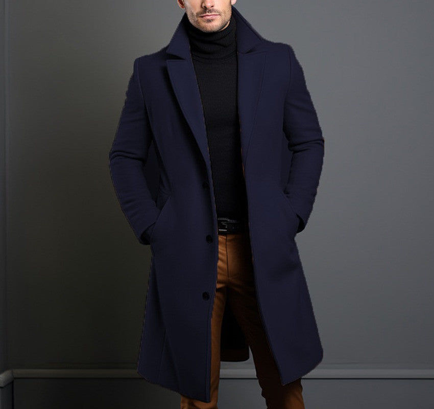 Men’s Classic Long Overcoat with Elegant Tailored Fit